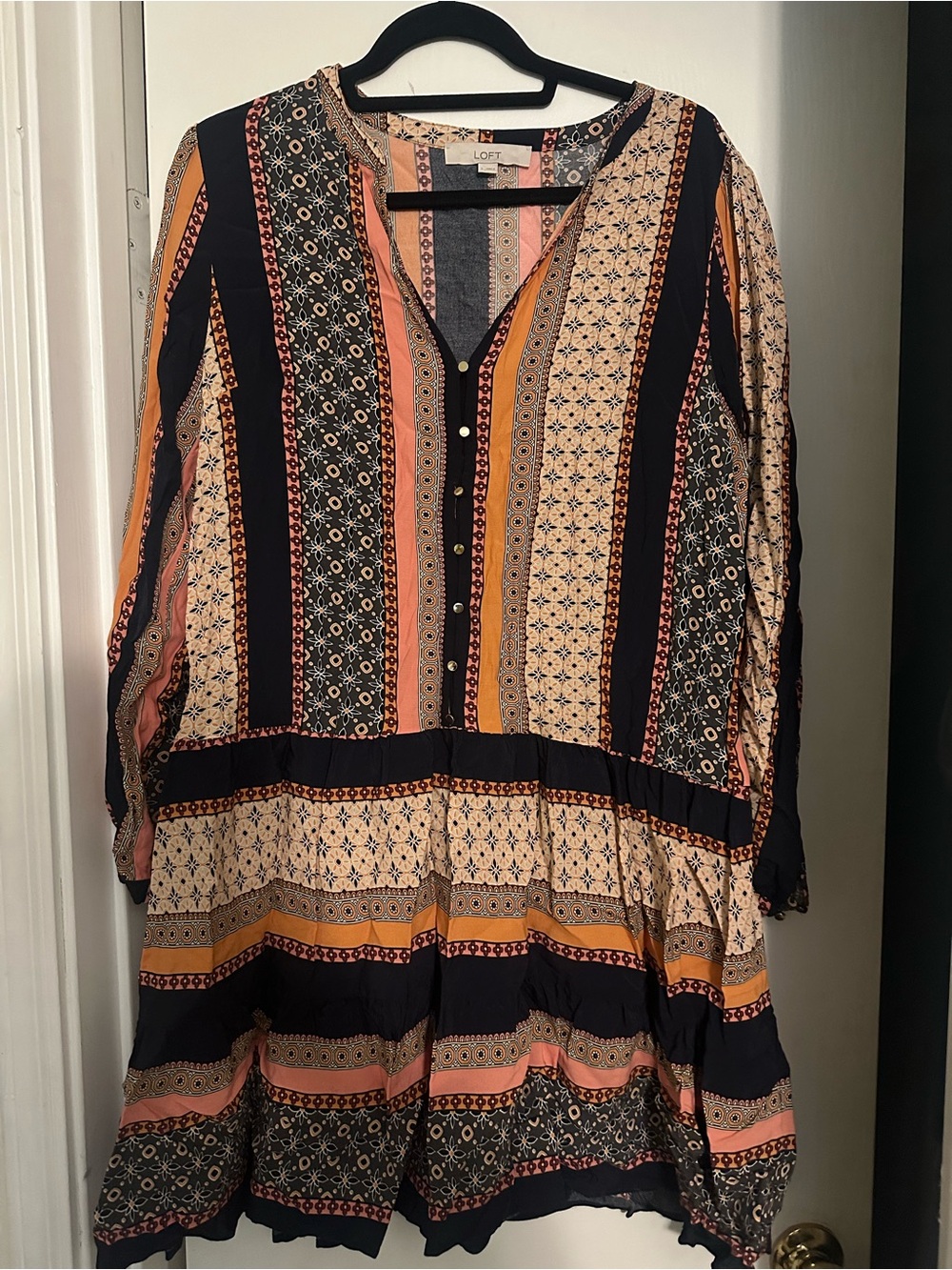 LOFT Navy, Mustard, Blush Patterned Tunic Dress
